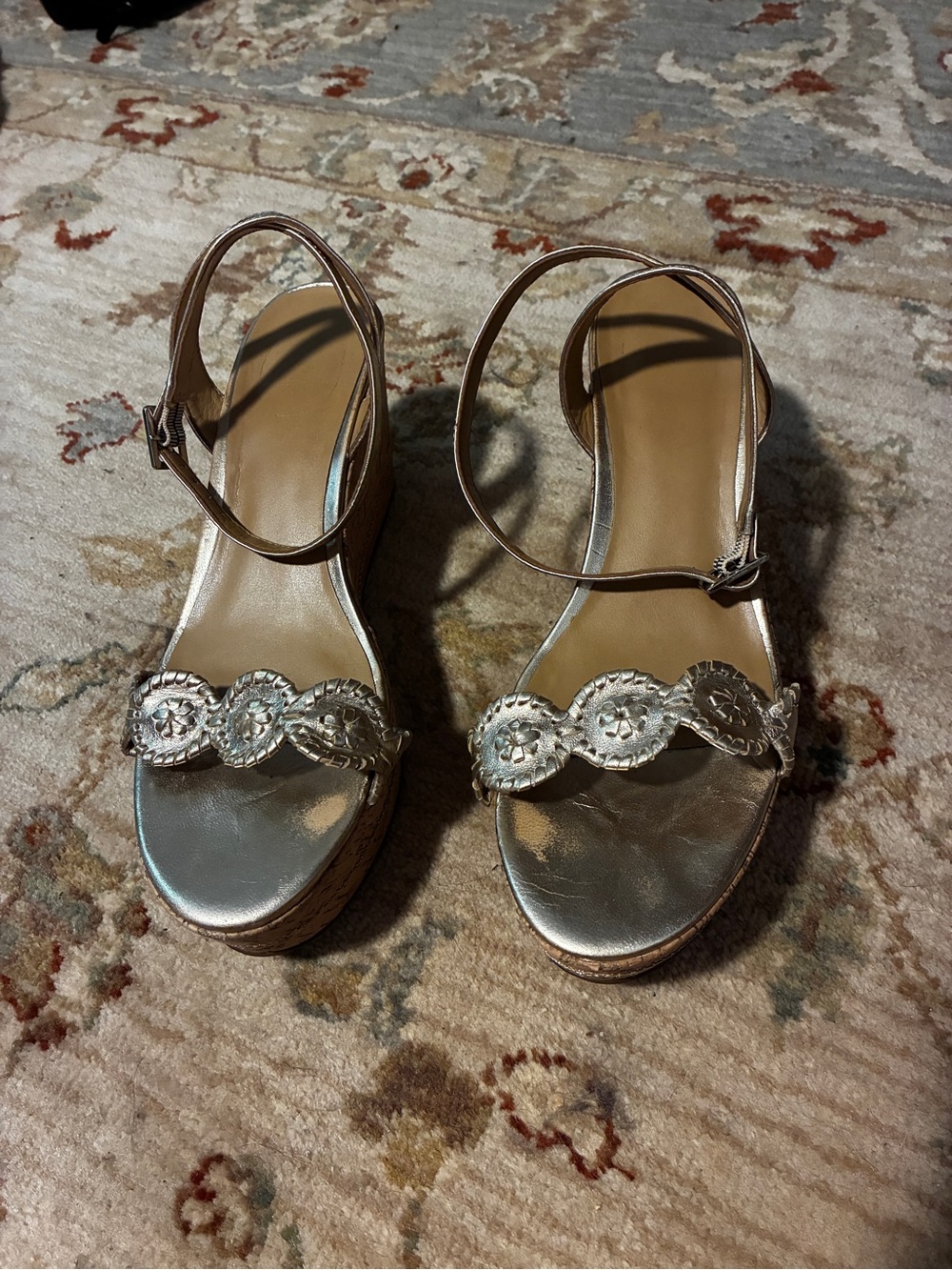 Jack Rogers Metallic Gold Ankle Strap Wedge Sandals